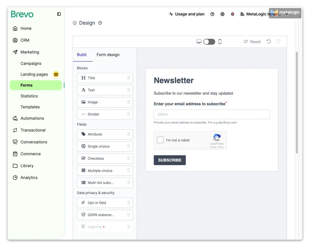 Brevo's sign-up form builder